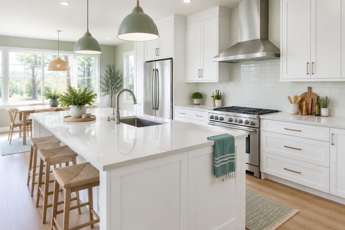 Spotless kitchen with polished counters and fresh surfaces