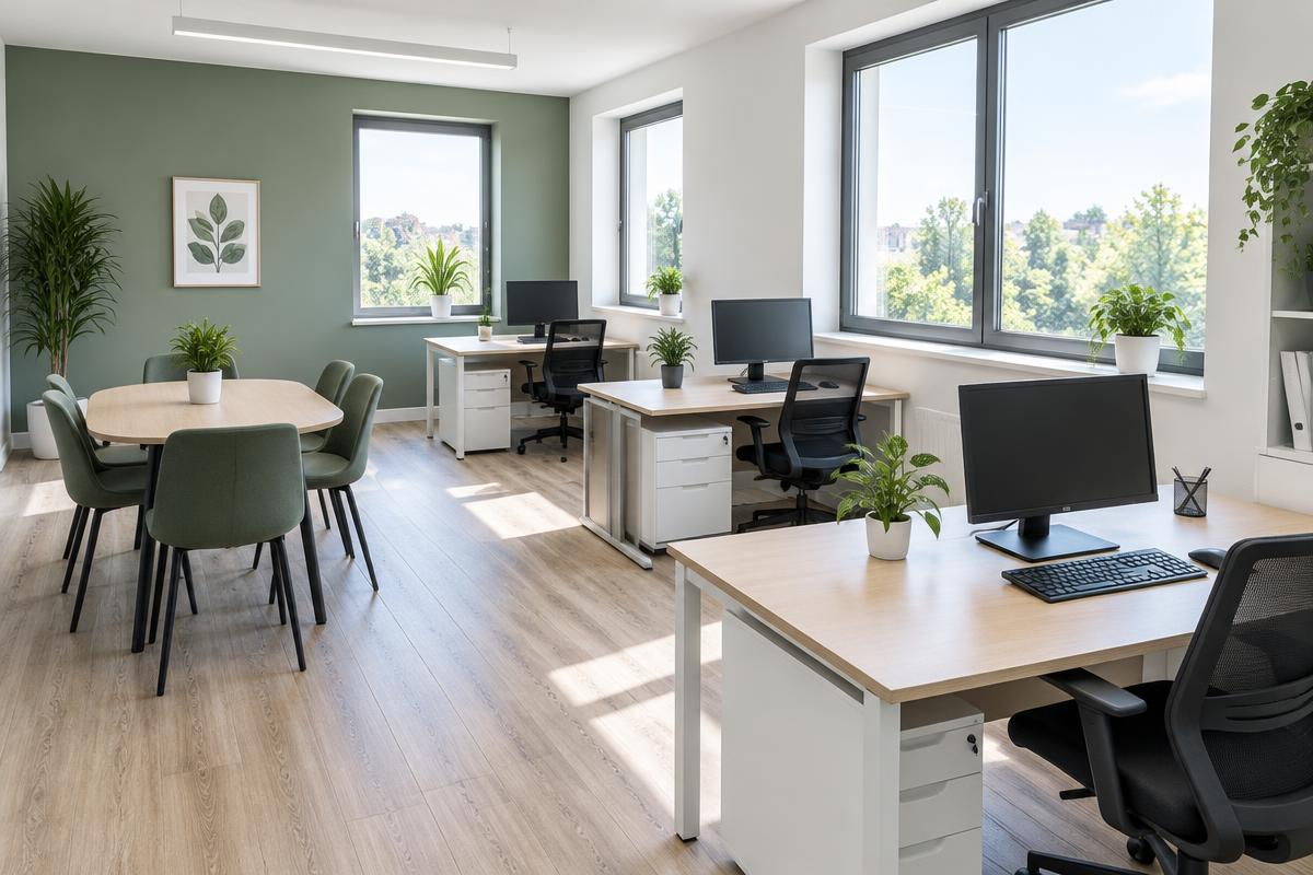 Clean and tidy office with bright workstations
